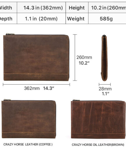 14" Retro Genuine Leather Laptop Sleeve Bag